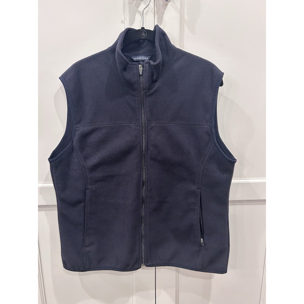 Lands' End Fleece Vest, Women's Size M Navy Full Zip, Sleeveless, Zipper Pockets